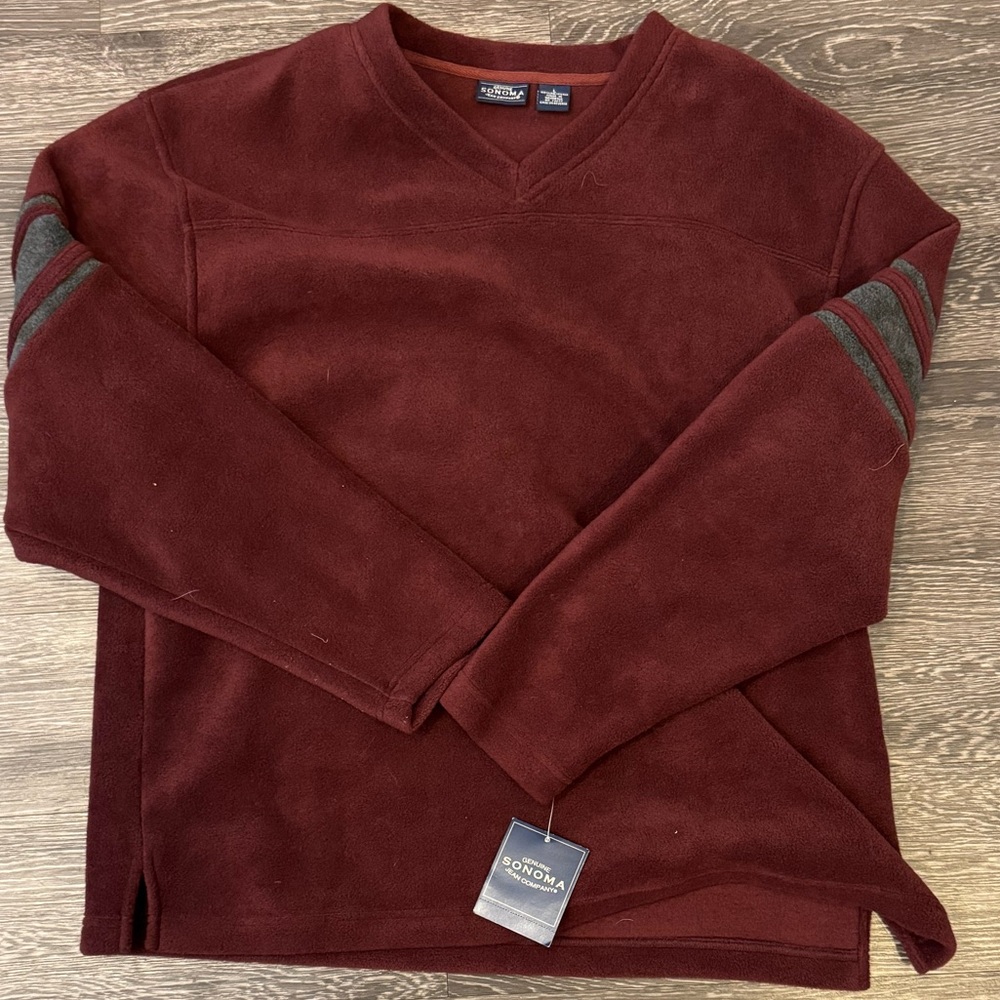 NWT Sonoma Bergundy V-Neck Sweater Classic Knit Large